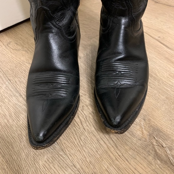Tony Lama Vintage Black Cowboy Boots Sz 7B - Picture 14 of 15